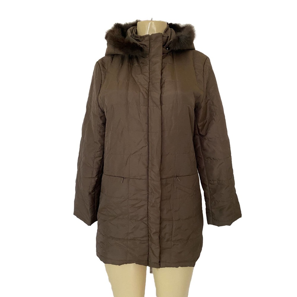 Louis Vuitton Lightweight Puffer Jacket Brown Removable Hood Fur Trim Qu…